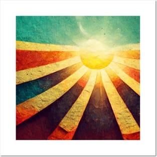 Sunshine, rainbow graphic with funky rays in yellow and orange. Posters and Art